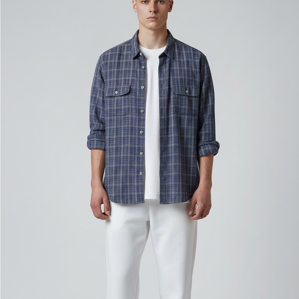 APT. 9 | Men’s 100% Cotton Blue Plaid Button Down Long Sleeve Shirt
